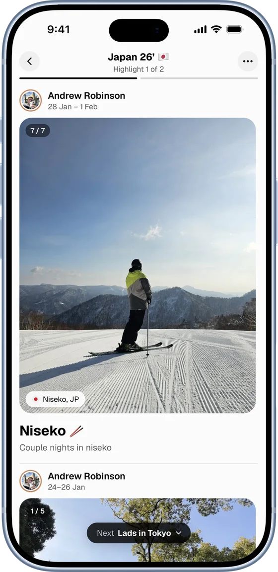 yourkind app highlight from a ski trip in Niseko