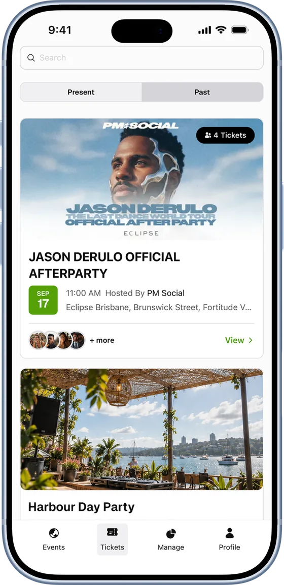 yourkind app tickets screen listing upcoming events